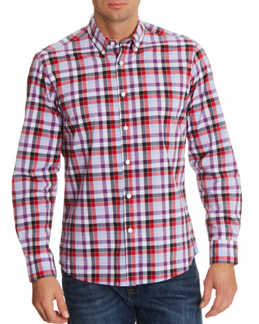 Long-Sleeved Peached Check Shirt